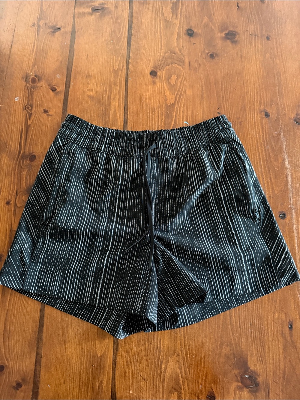 Athleta Black Pinstripe Run Shorts with Drawstring